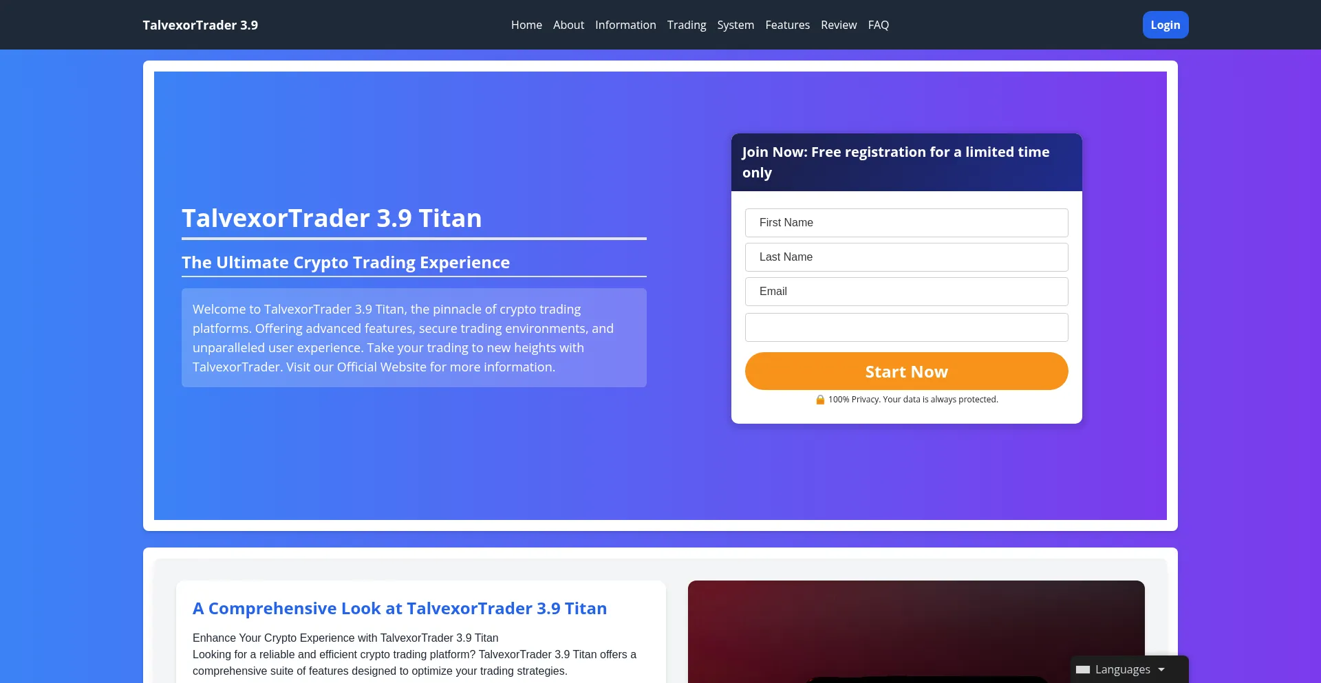 Website screenshot of Talvexortrader-3-9-titan.org