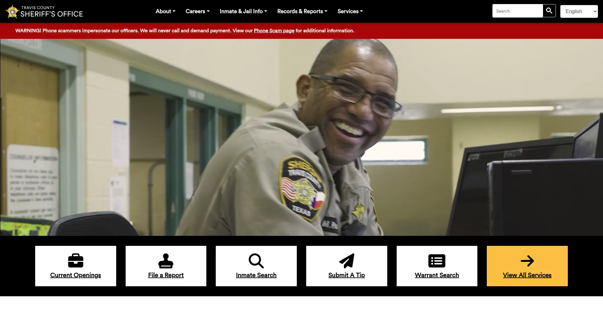 Website screenshot of Tcsheriff.org