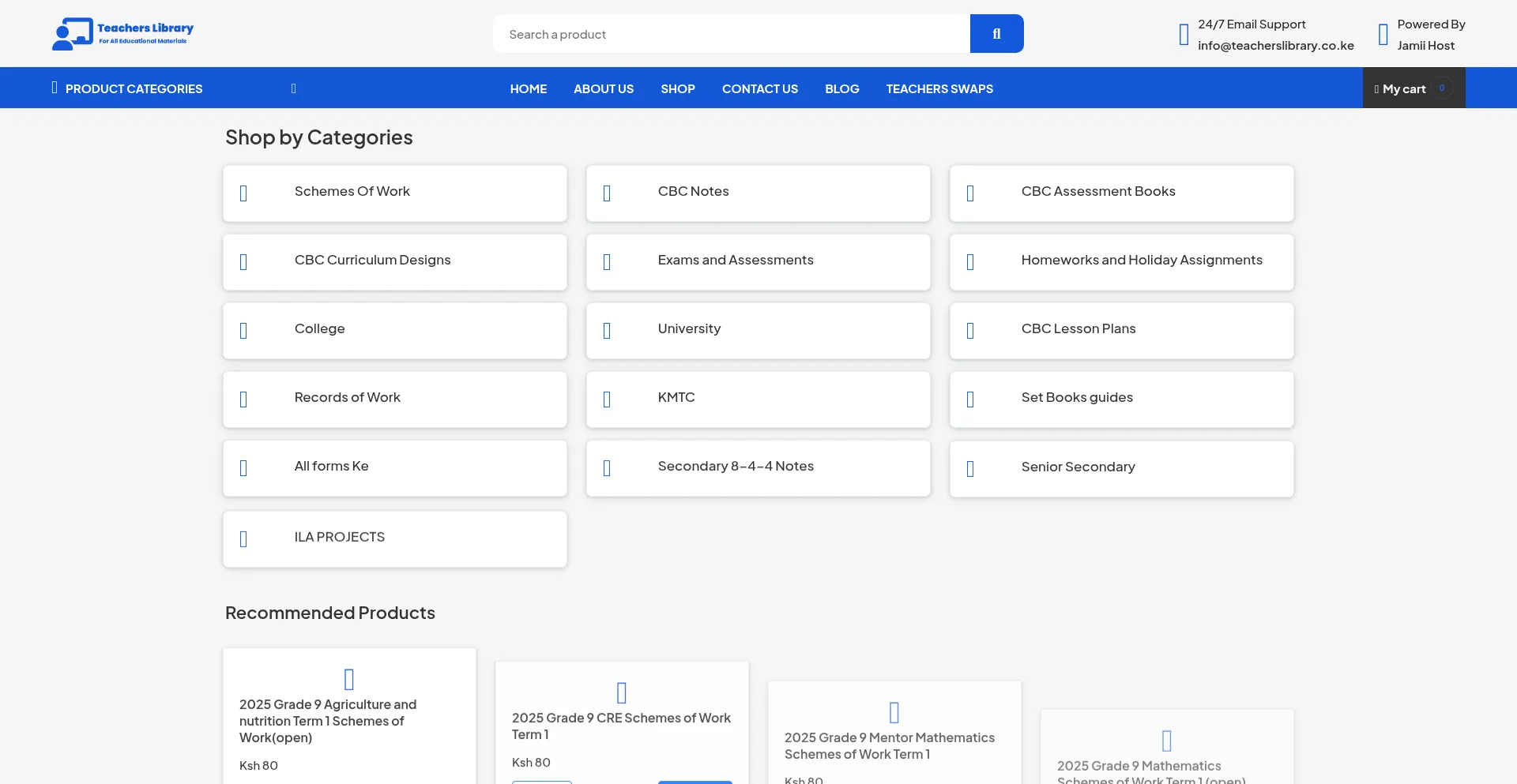 Website screenshot of Teacherslibrary.co.ke