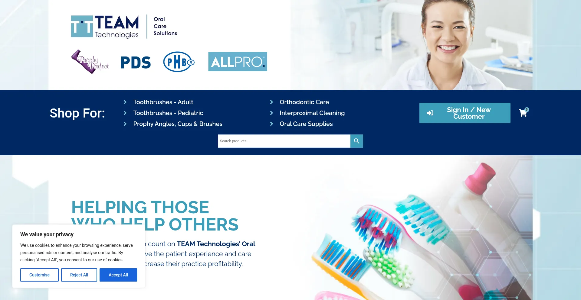 Website screenshot of Teamtech-oralcaresolutions.com