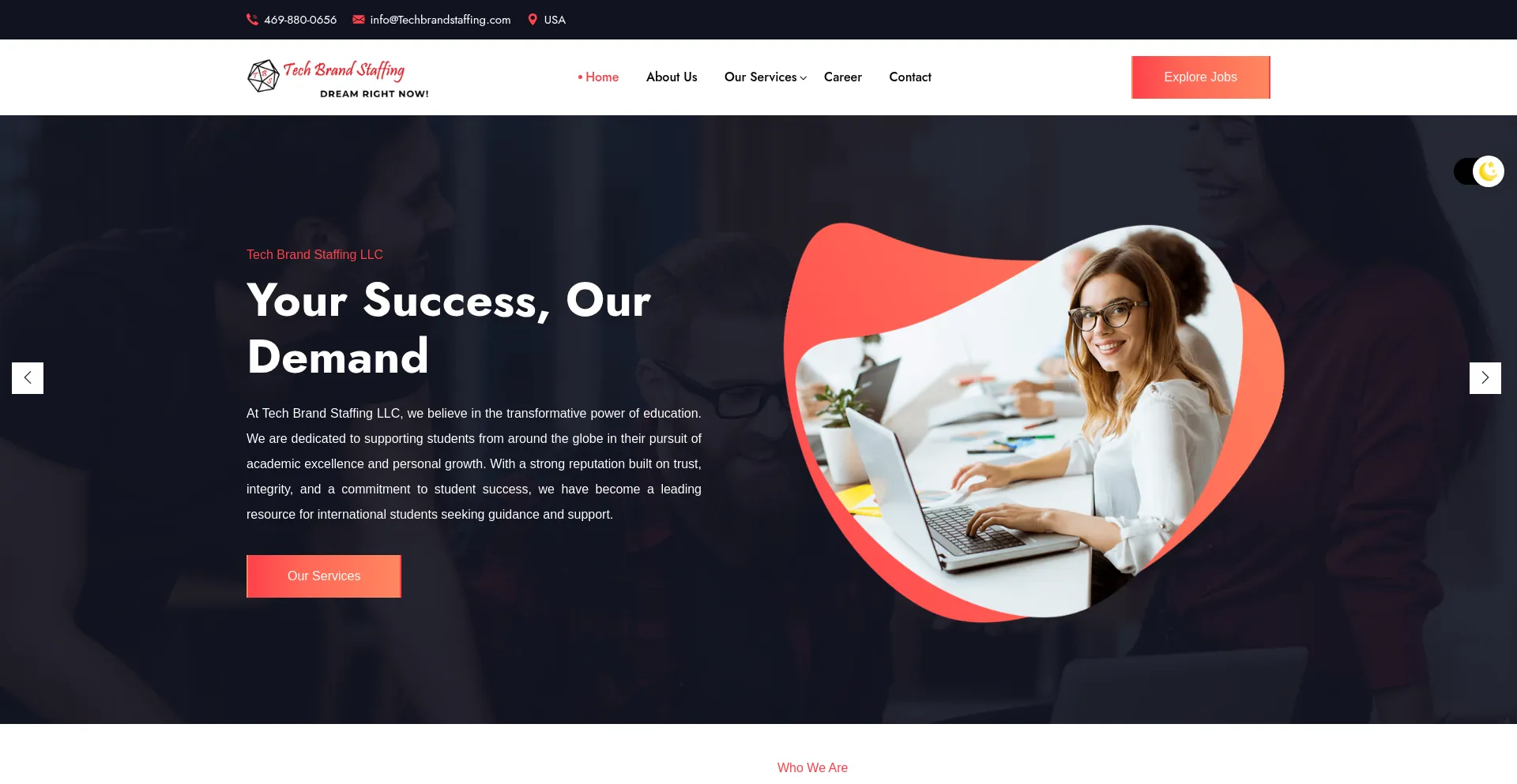 Website screenshot of Techbrandstaffing.com