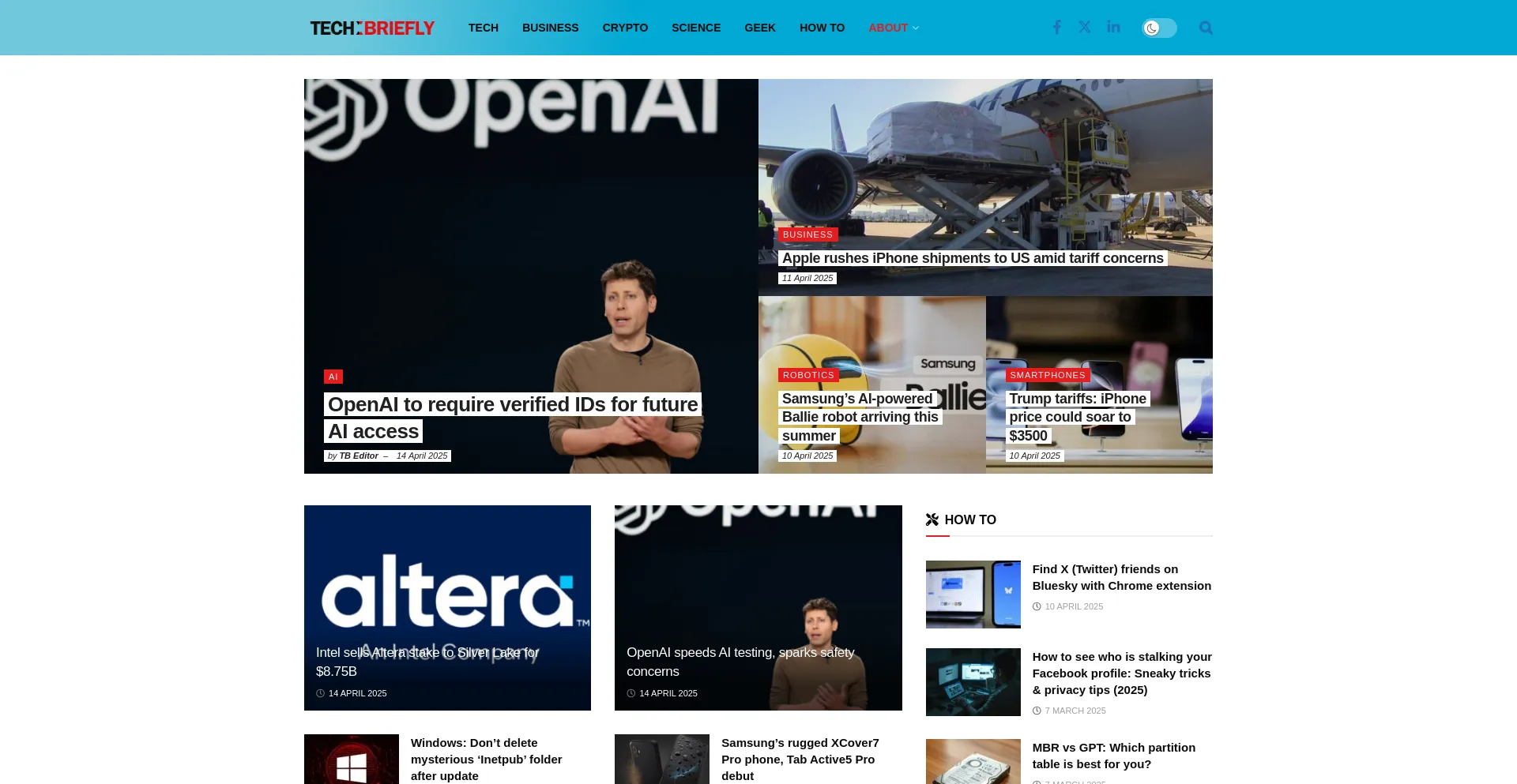 Website screenshot of Techbriefly.com