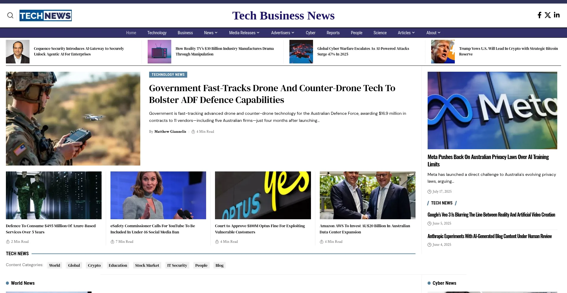 Website screenshot of Techbusinessnews.com.au