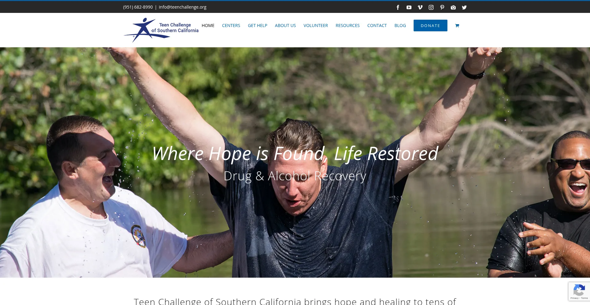 Website screenshot of Teenchallenge.org