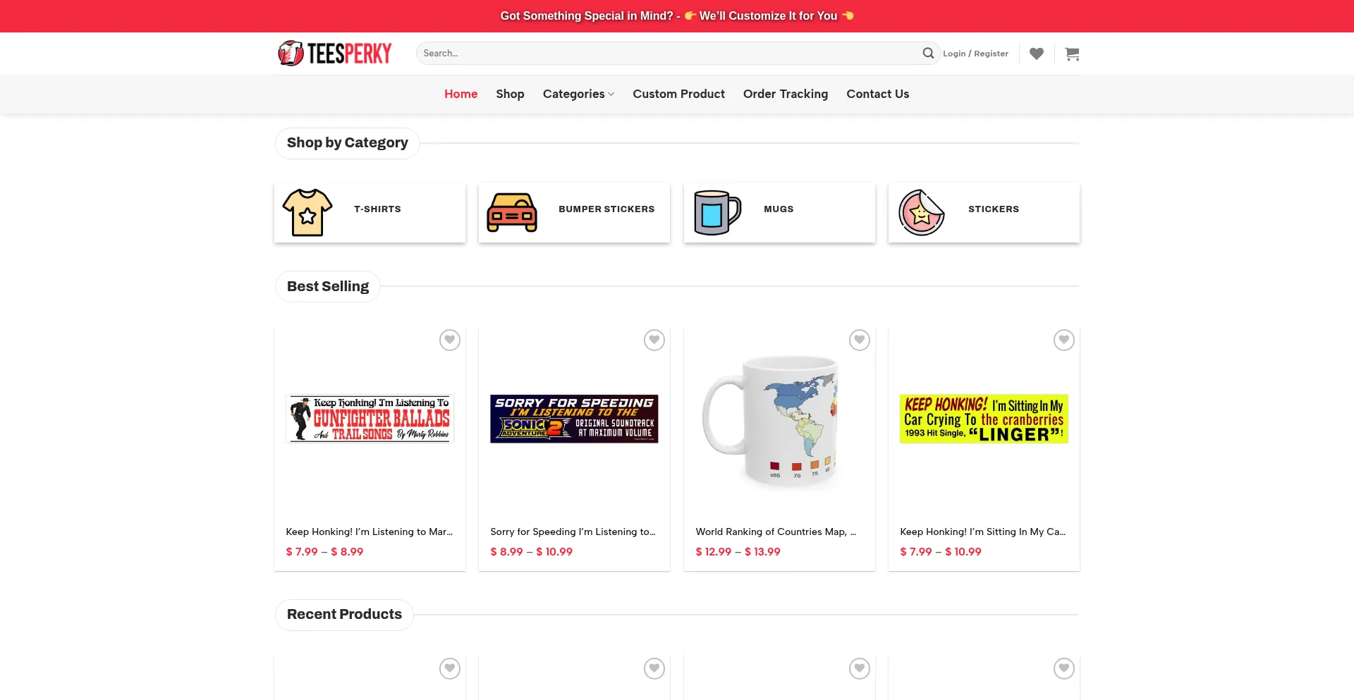 Website screenshot of Teesperky.com
