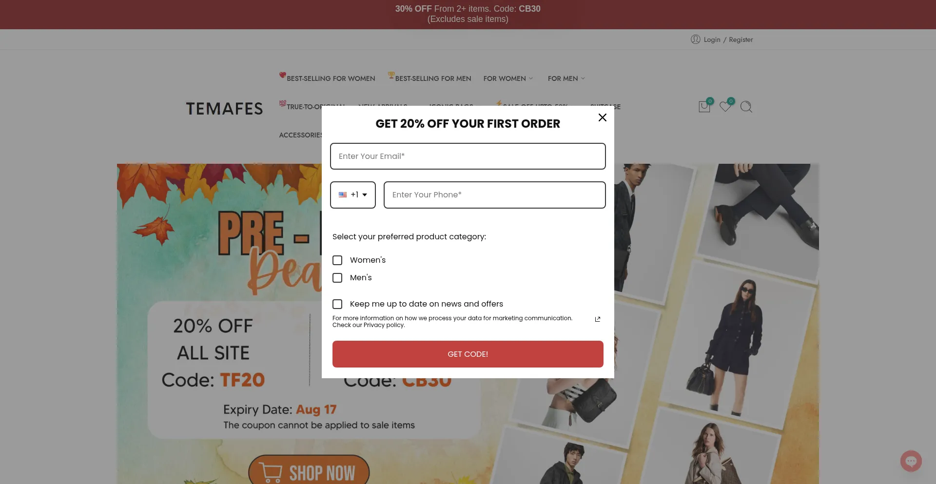 Website screenshot of Temafe.com