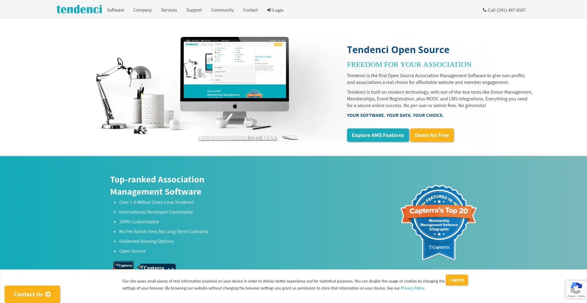 Website screenshot of Tendenci.com