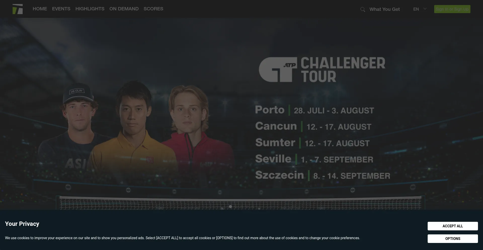 Website screenshot of Tennischannel.app