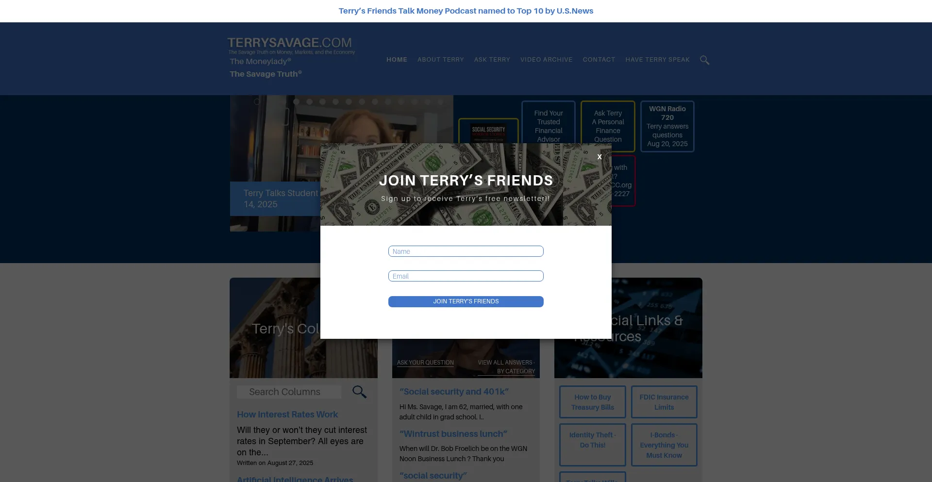 Website screenshot of Terrysavage.com