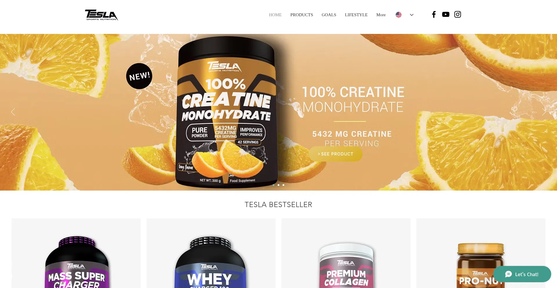 Website screenshot of Tesla-nutritions.com