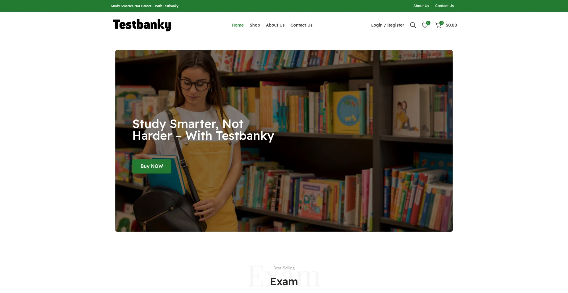 Website screenshot of Testbanky.com