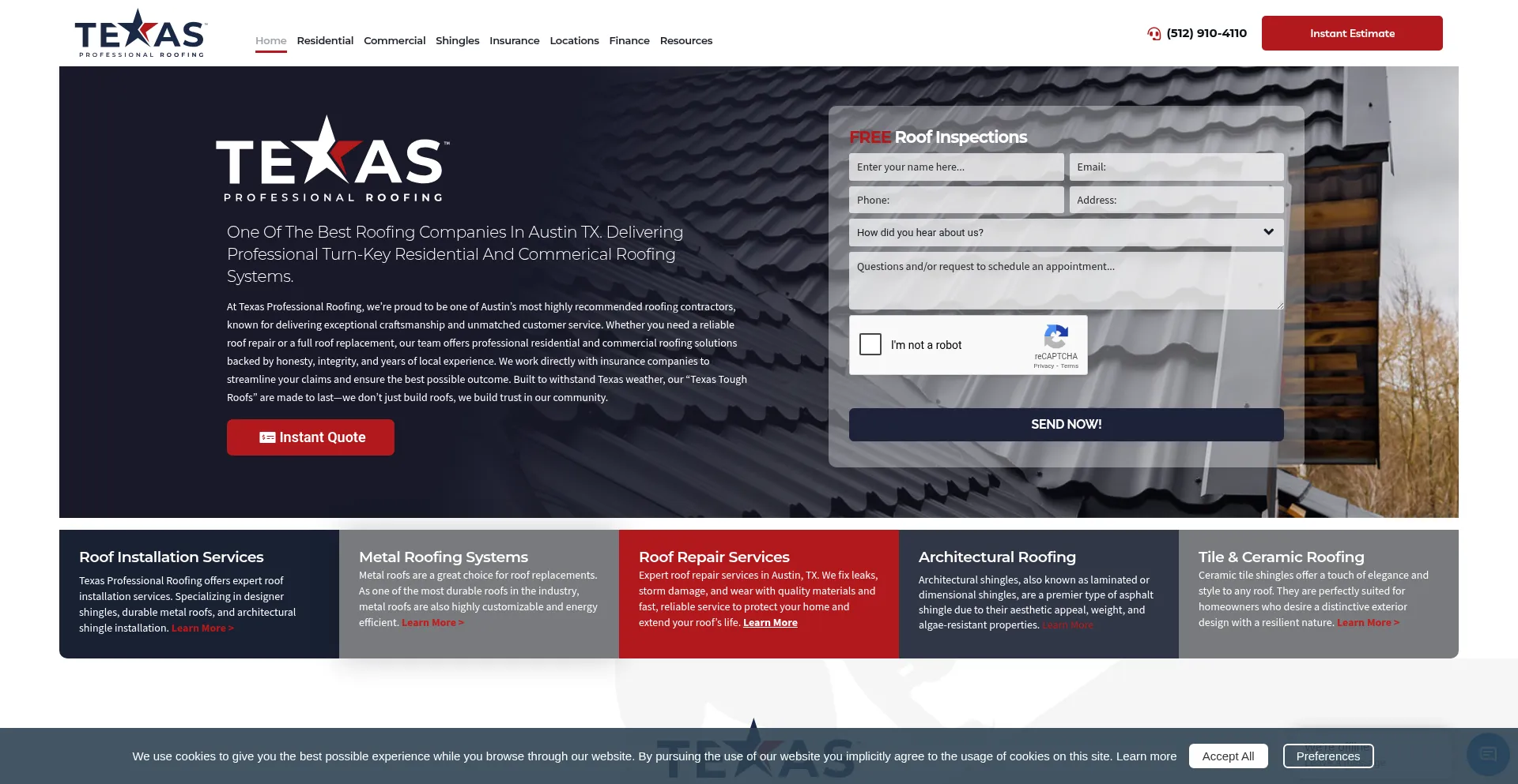 Website screenshot of Texasprofessionalroofing.com