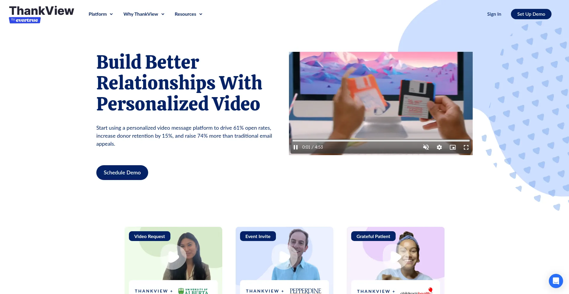 Website screenshot of Thankview.com