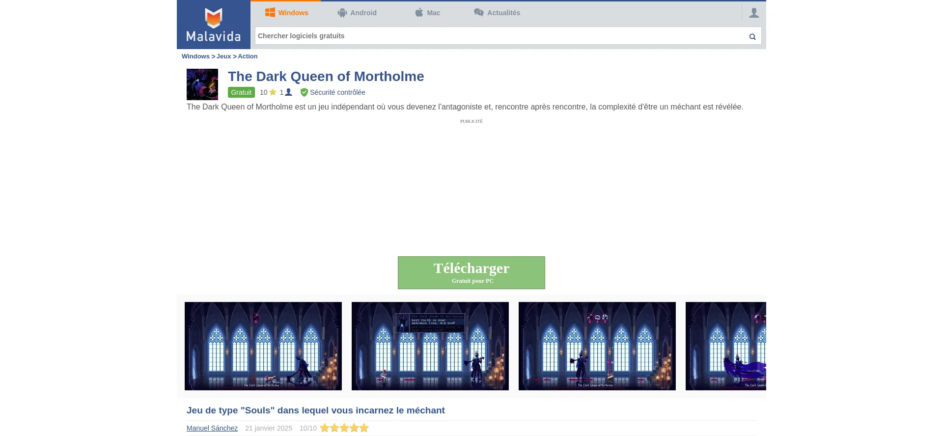 Website screenshot of The-dark-queen-of-mortholme.fr.malavida.com
