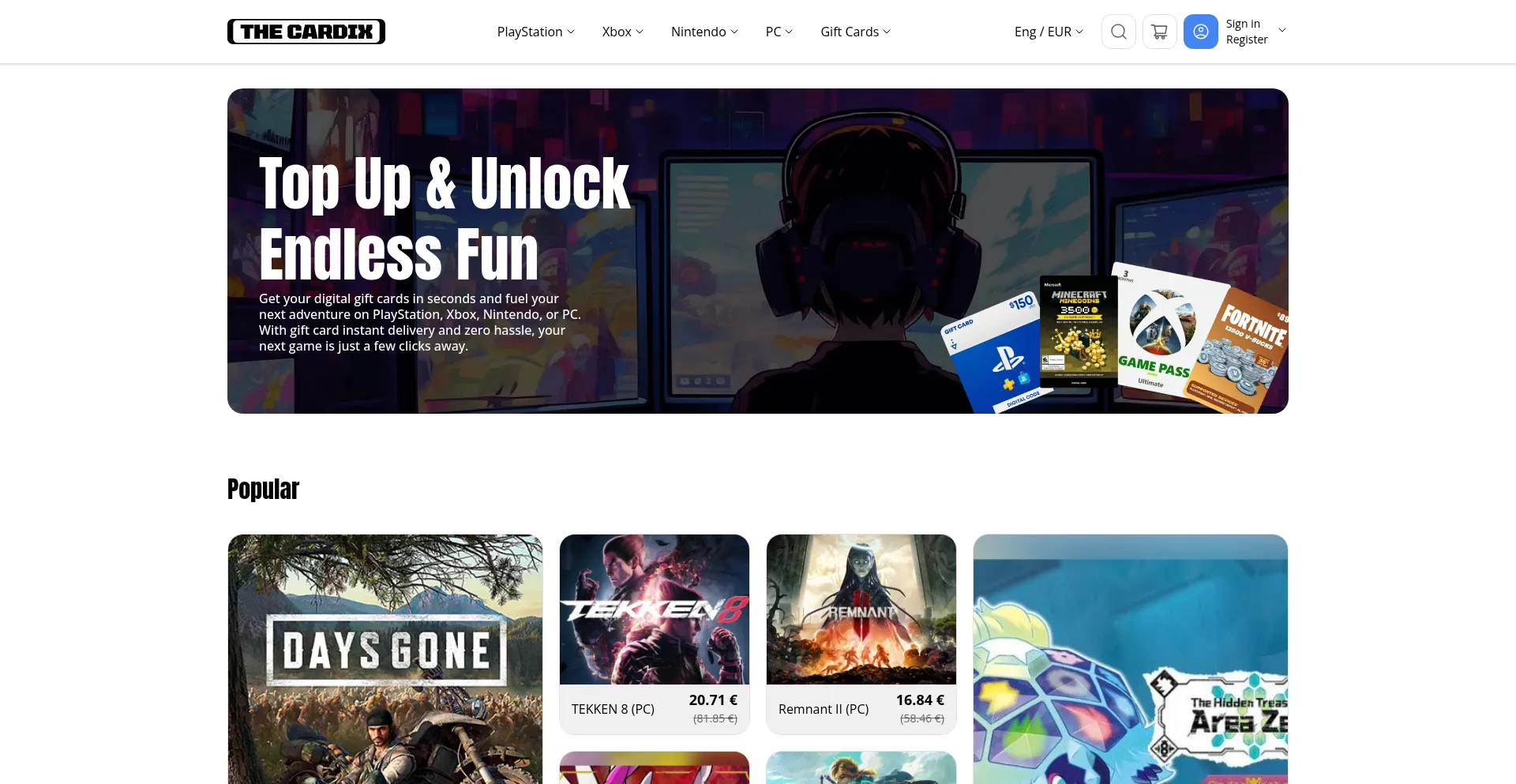 Website screenshot of Thecardix.com
