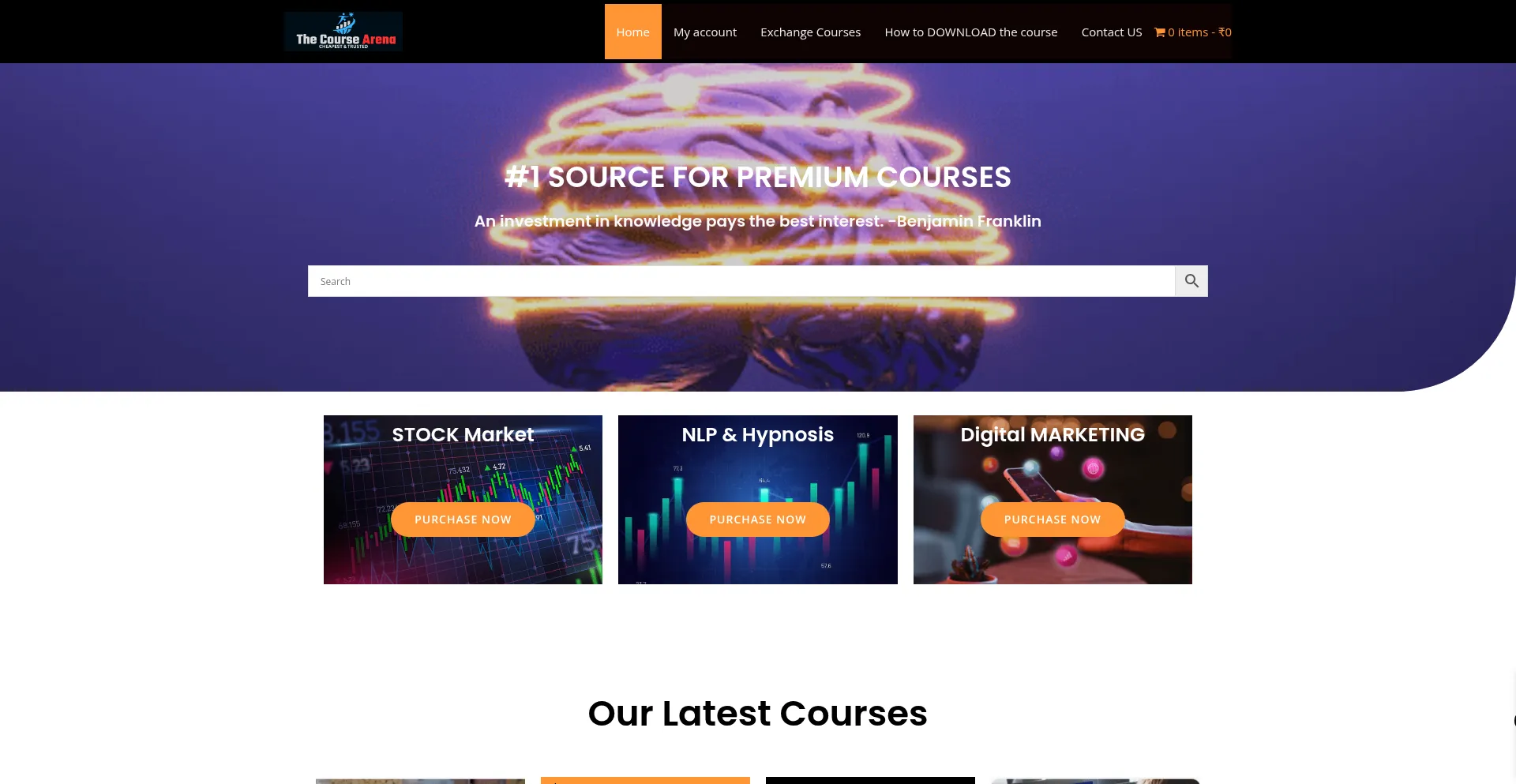 Website screenshot of Thecoursearena.com