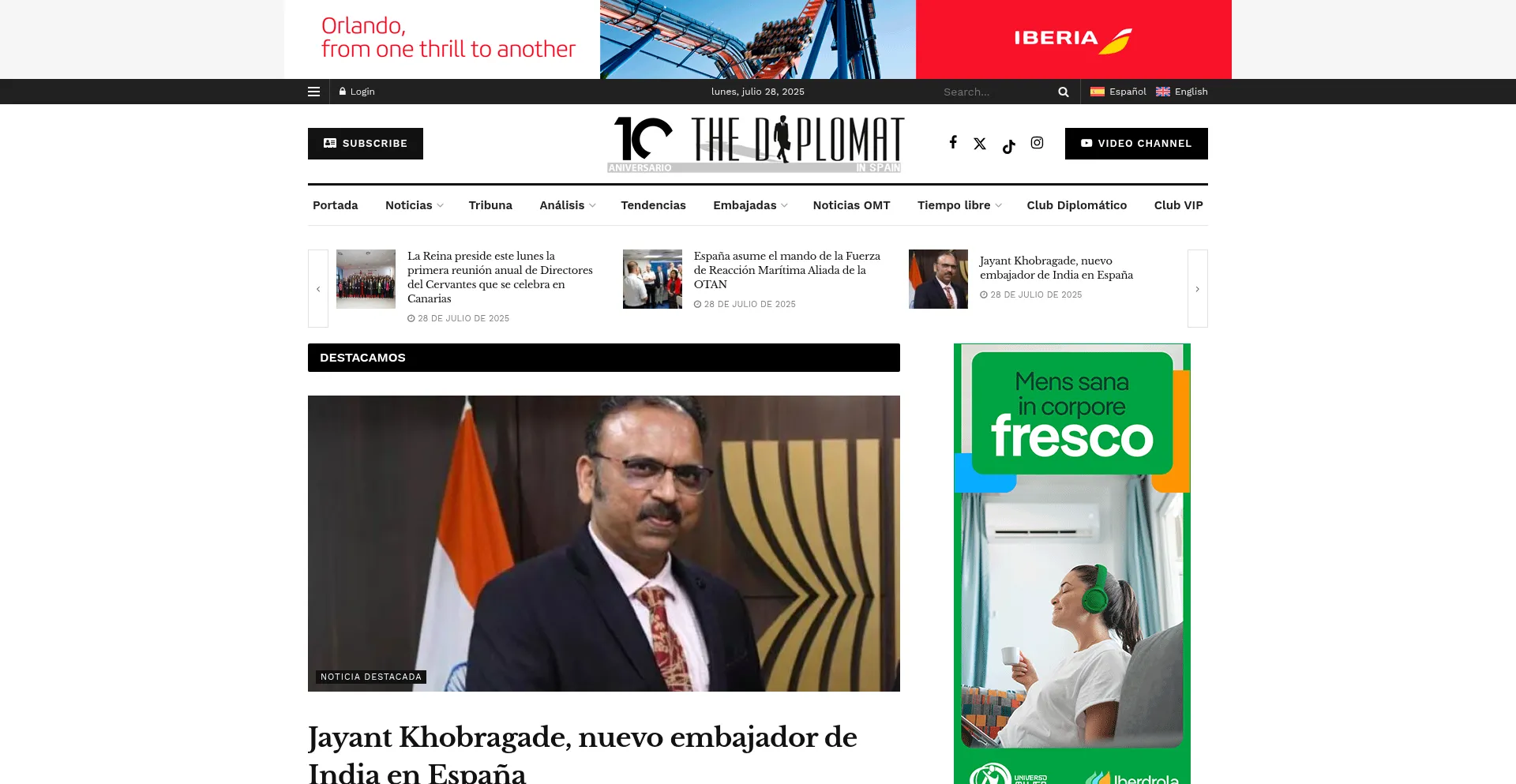 Website screenshot of Thediplomatinspain.com