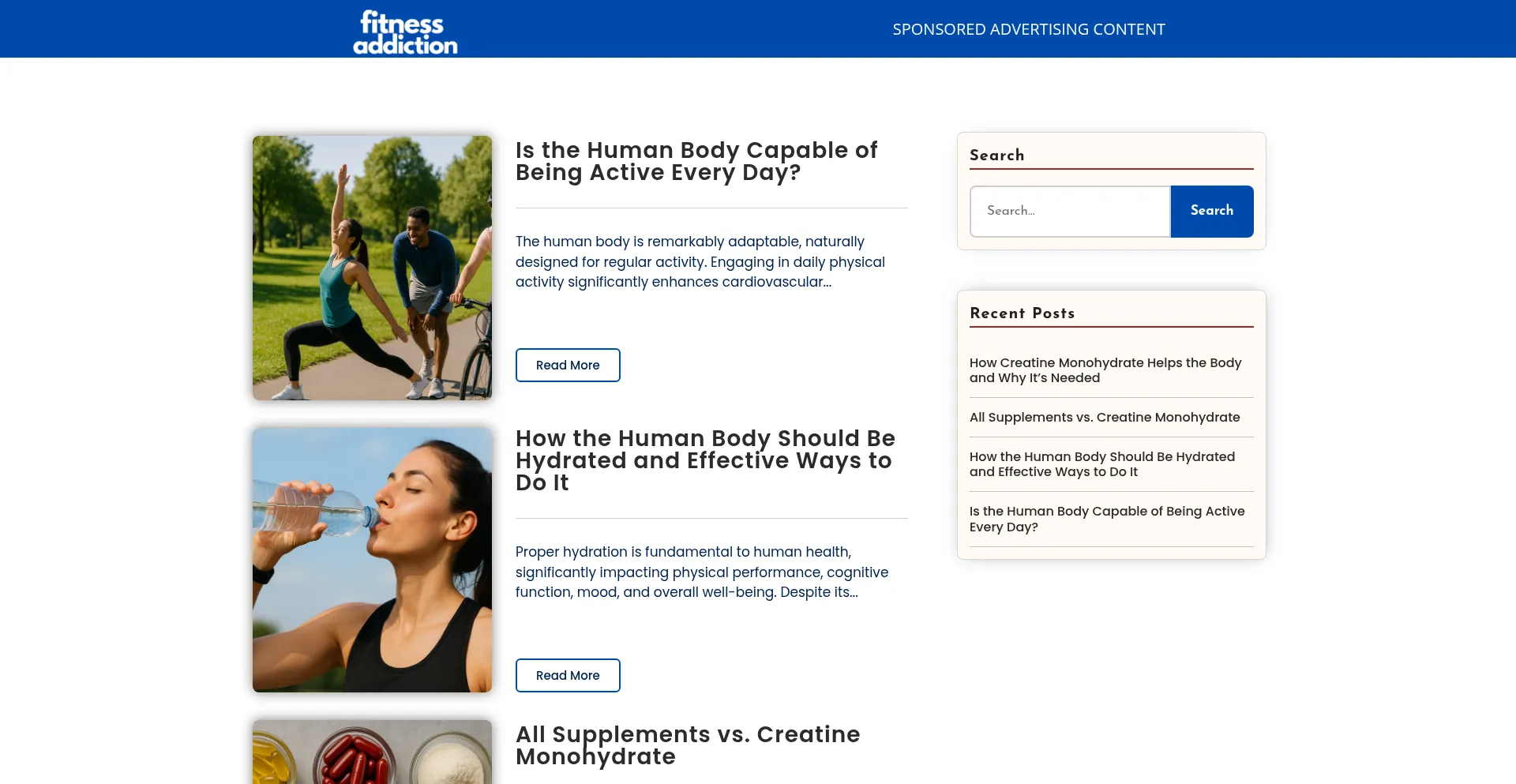 Website screenshot of Thefitnessaddiction.com