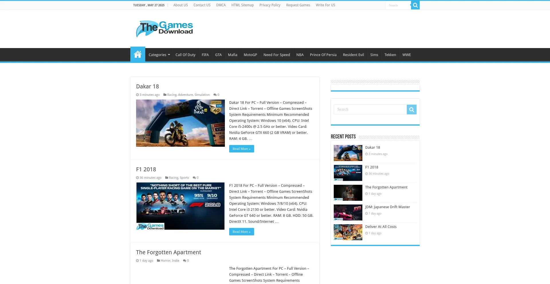 Website screenshot of Thegamesdownload.org