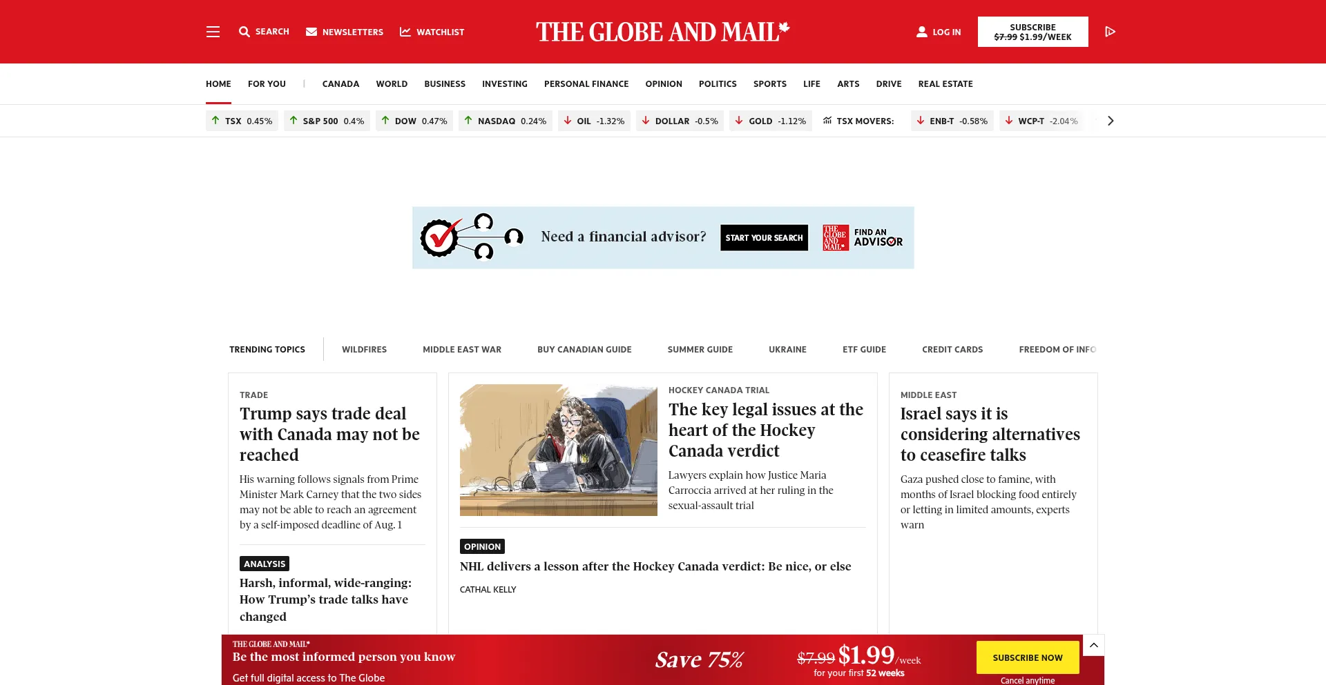 Website screenshot of Theglobeandmail.com