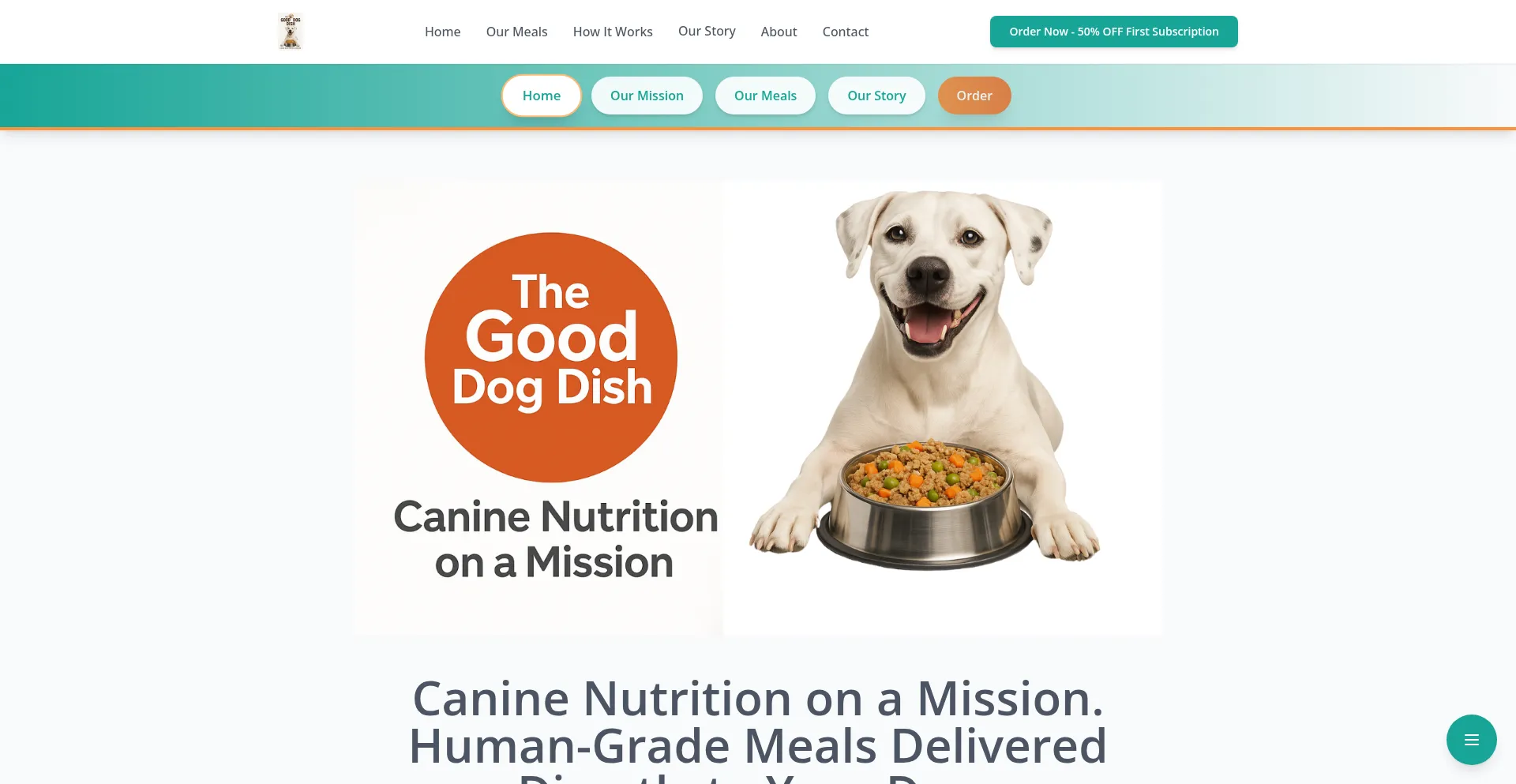 Website screenshot of Thegooddogdish.com