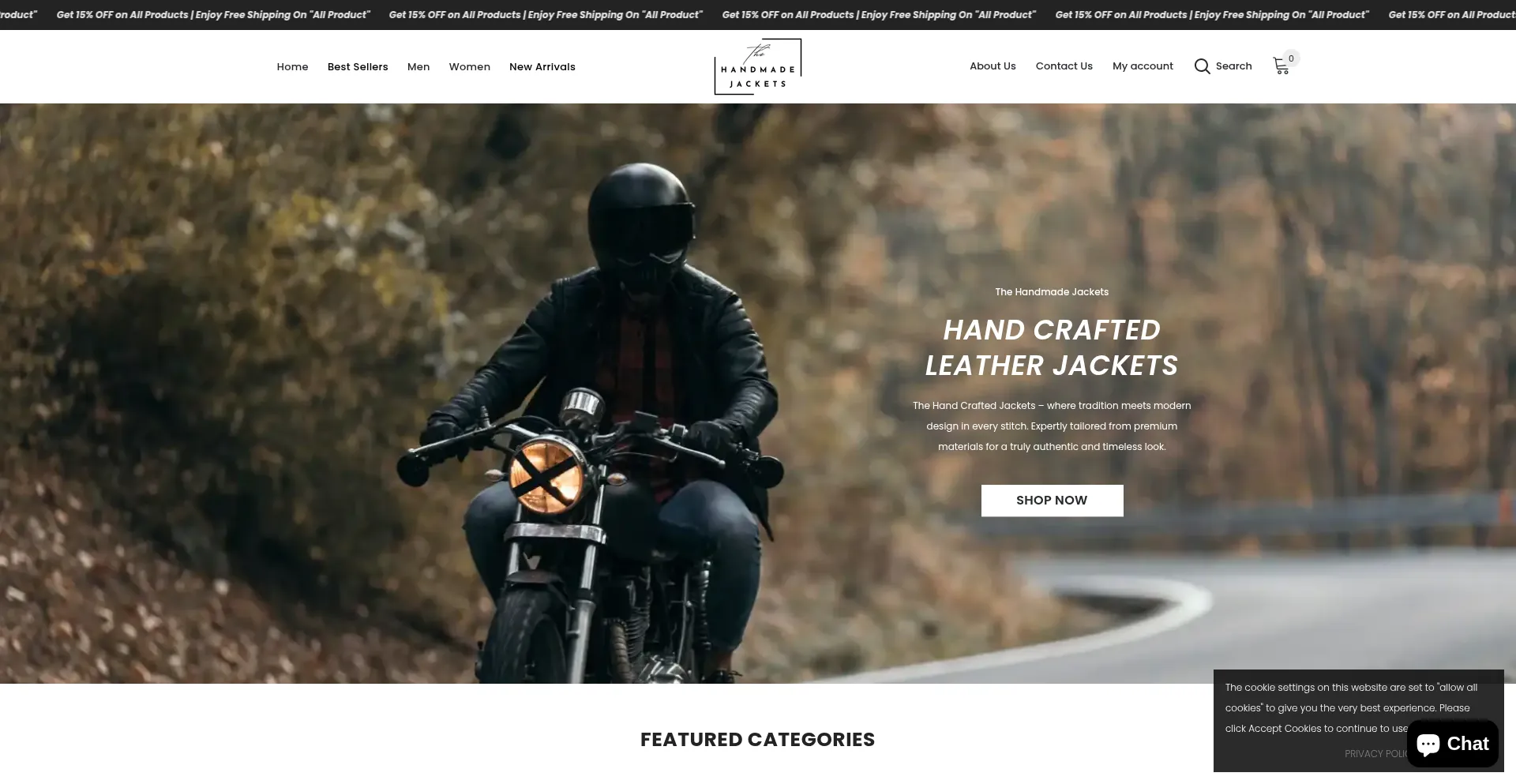 Website screenshot of Thehandmadejackets.com
