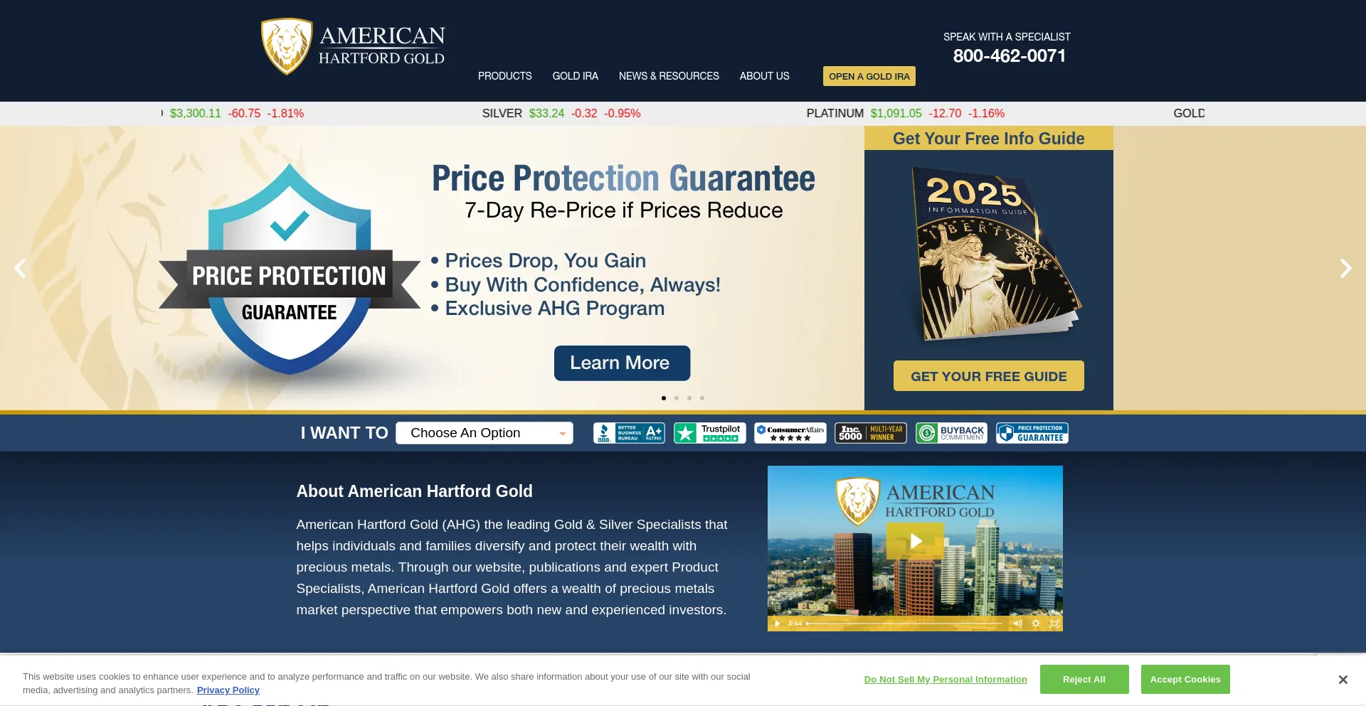 Website screenshot of Thehartfordgoldgroup.com
