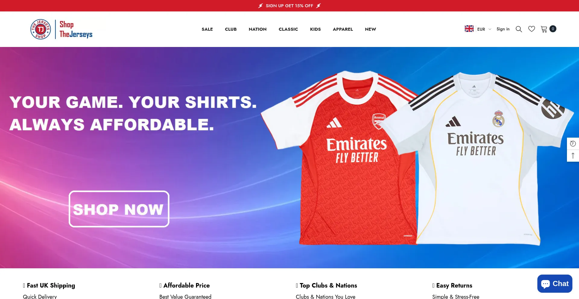 Website screenshot of Thejerseys.uk