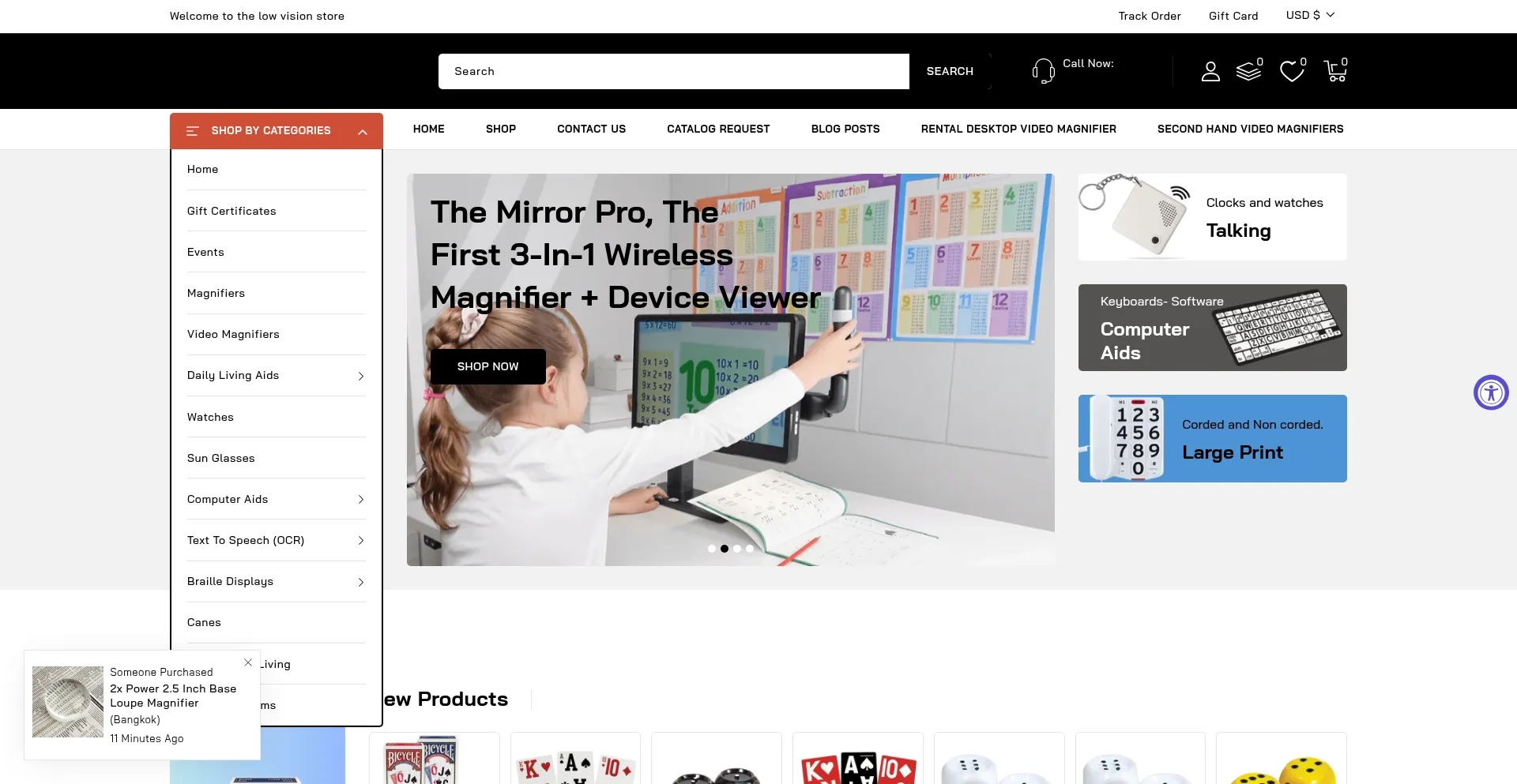 Website screenshot of Thelowvisionstore.com
