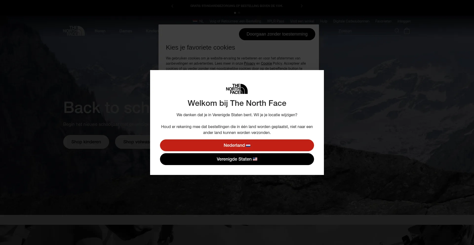 Website screenshot of Thenorthface.nl