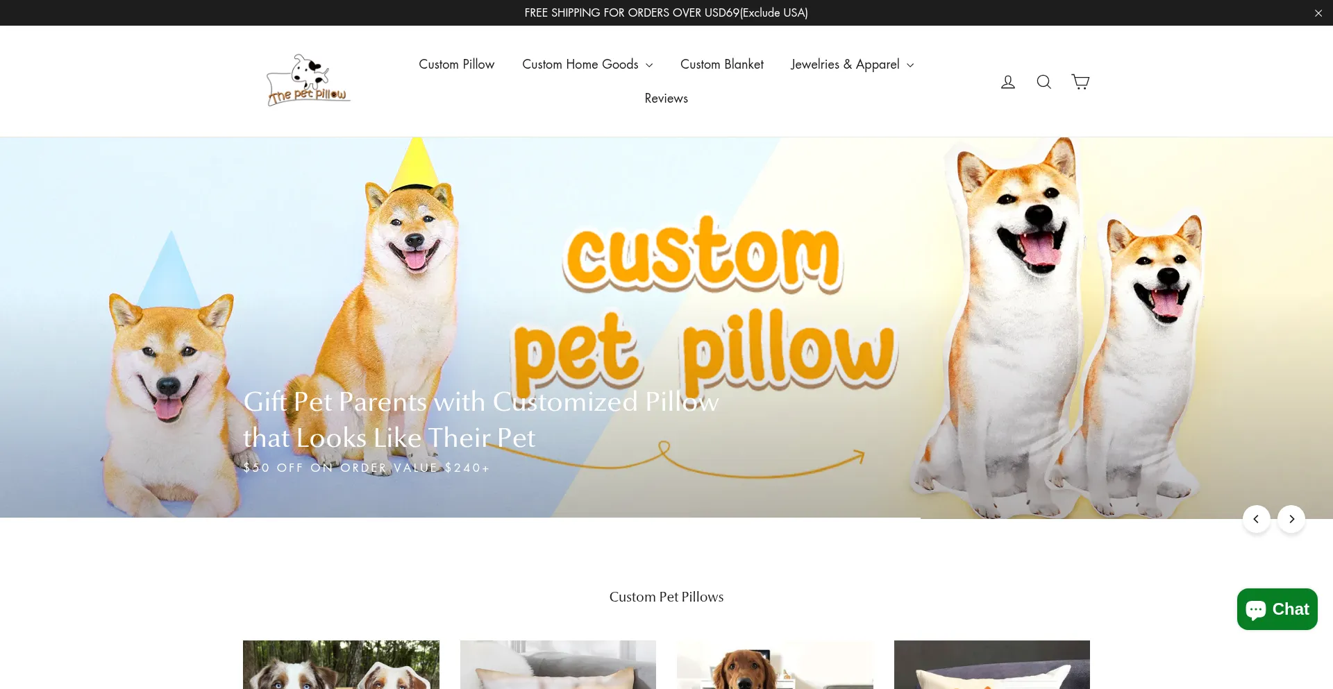 Website screenshot of Thepetpillow.com