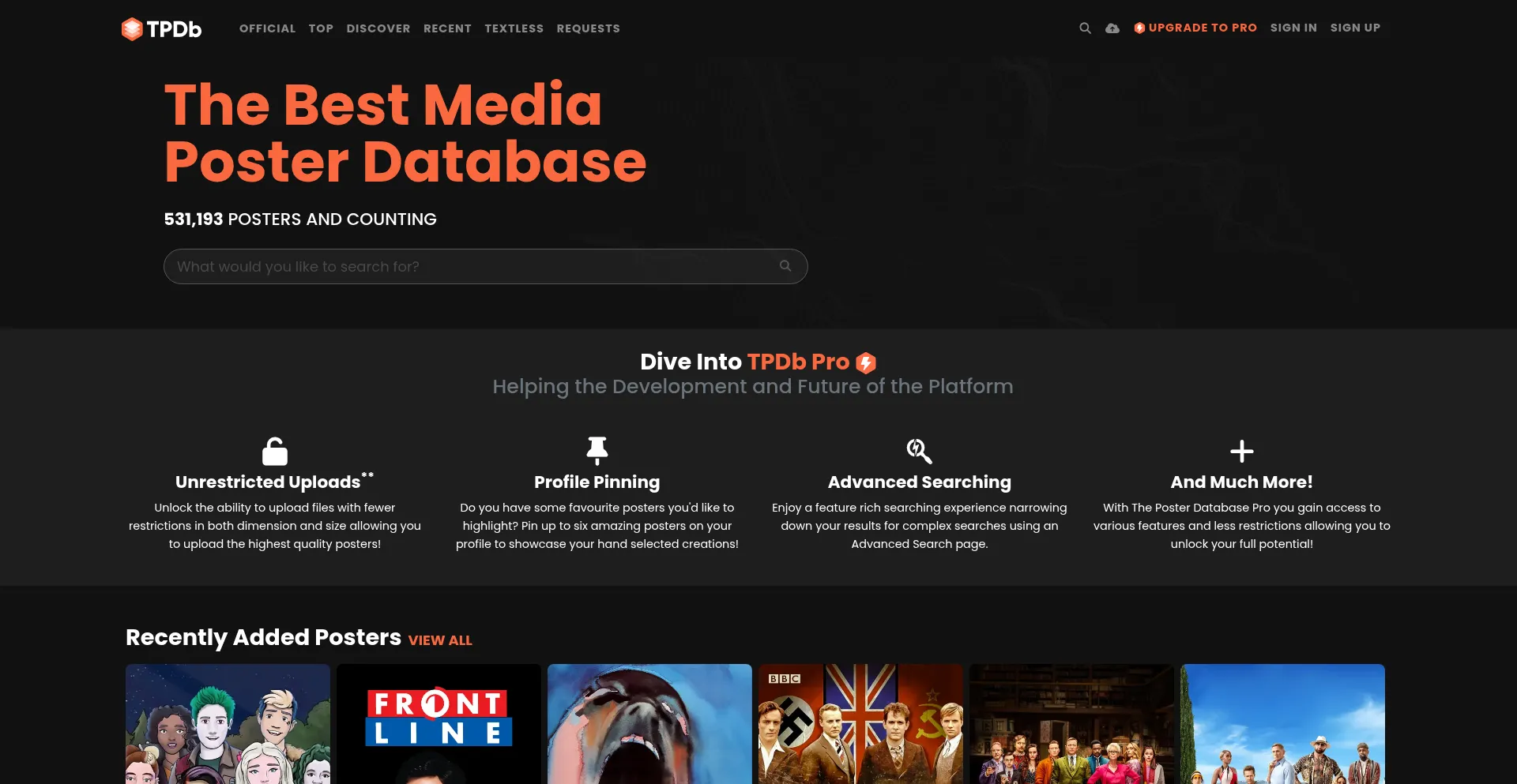 Website screenshot of Theposterdb.com