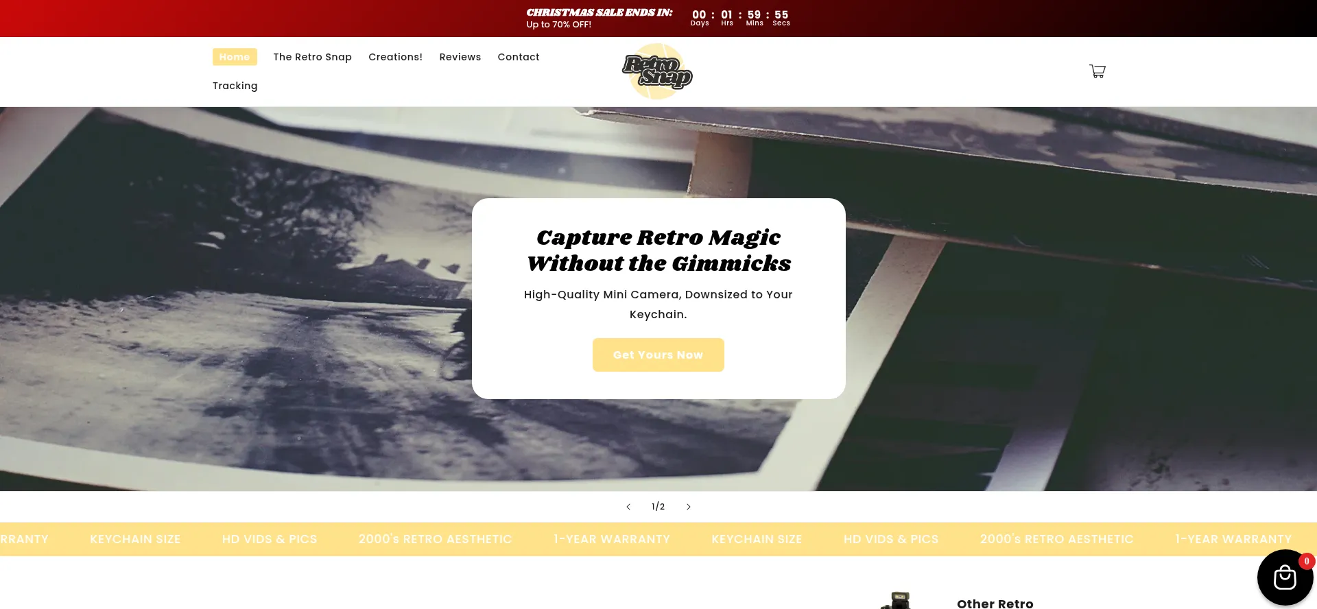 Website screenshot of Theretrosnap.com