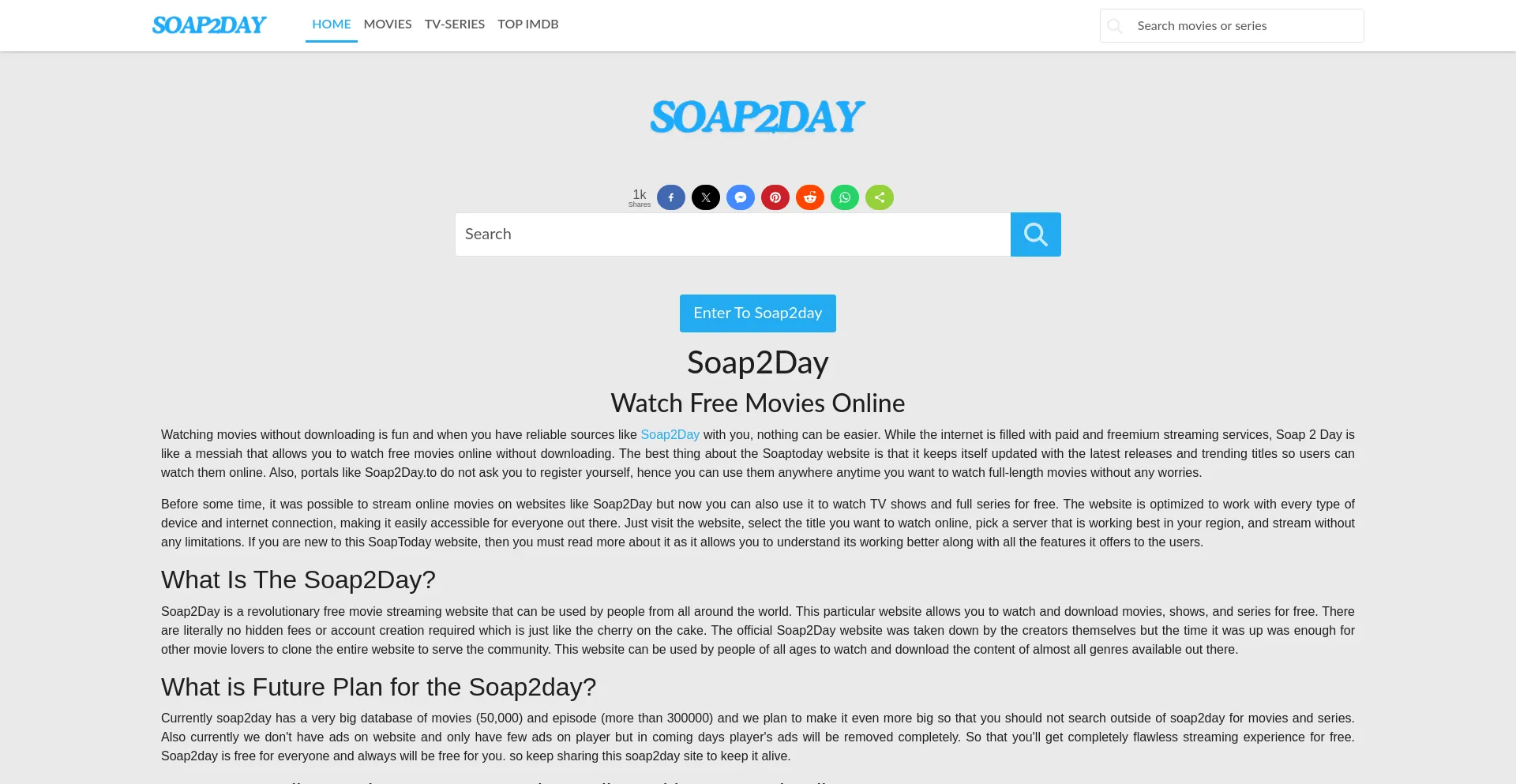 Website screenshot of Thesoap2day.com