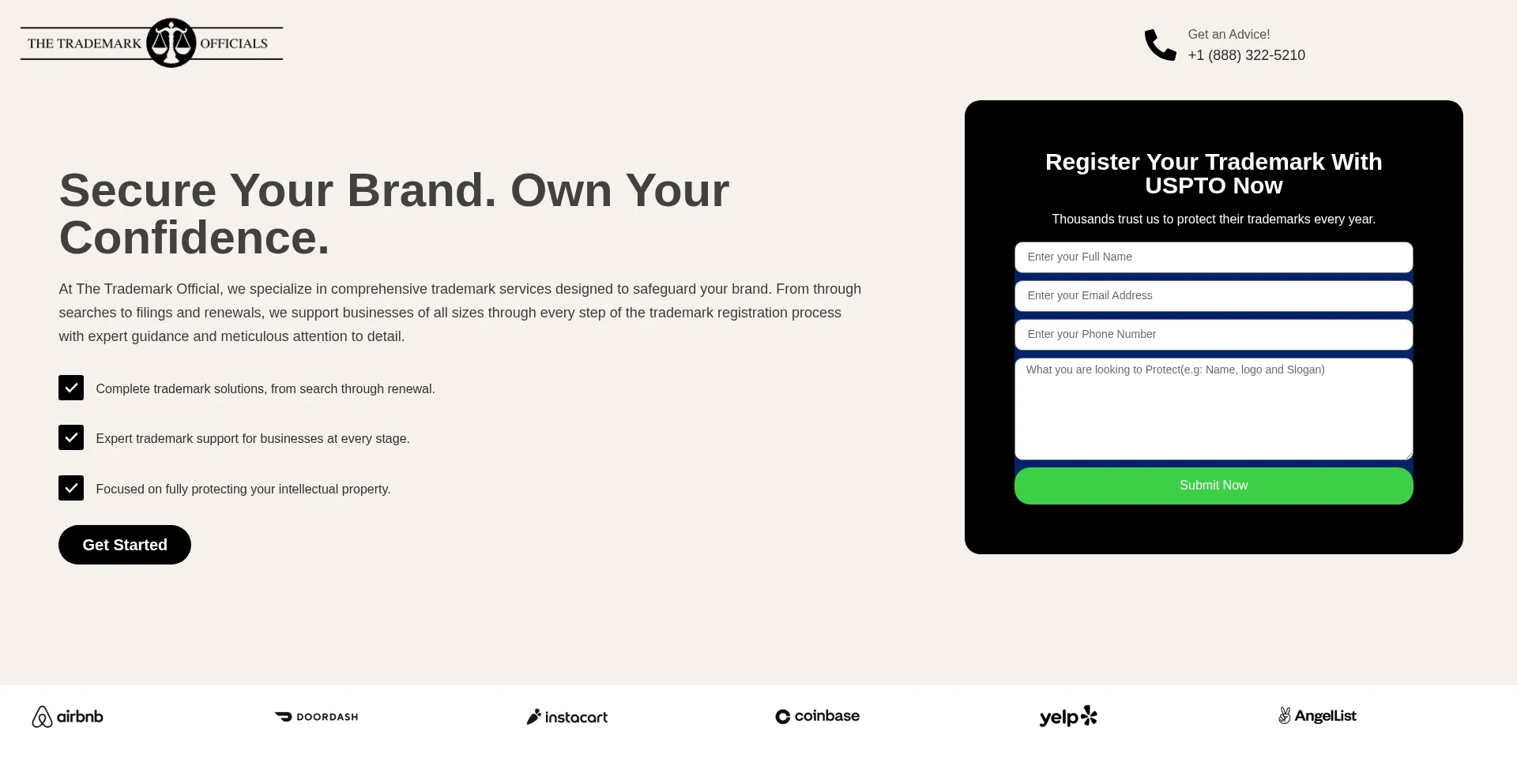 Website screenshot of Thetrademarkofficial.com
