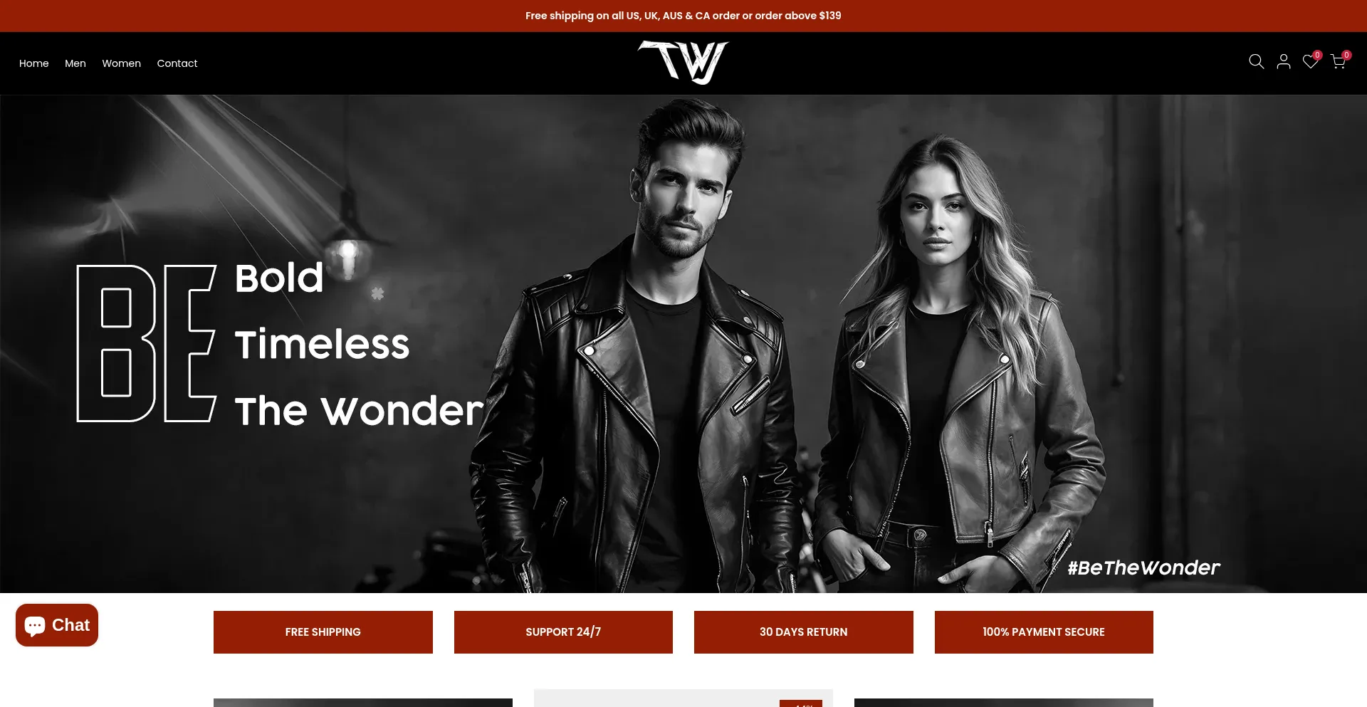 Website screenshot of Thewonderjackets.com
