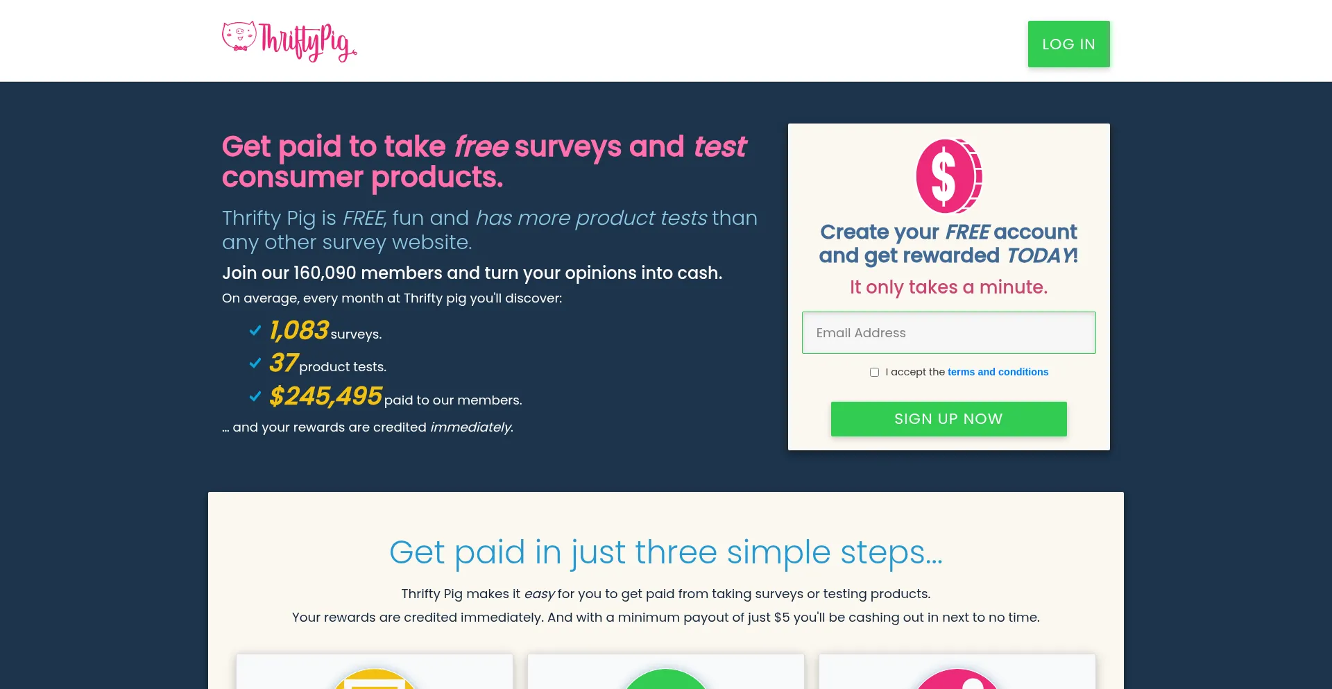 Website screenshot of Thriftypig.com