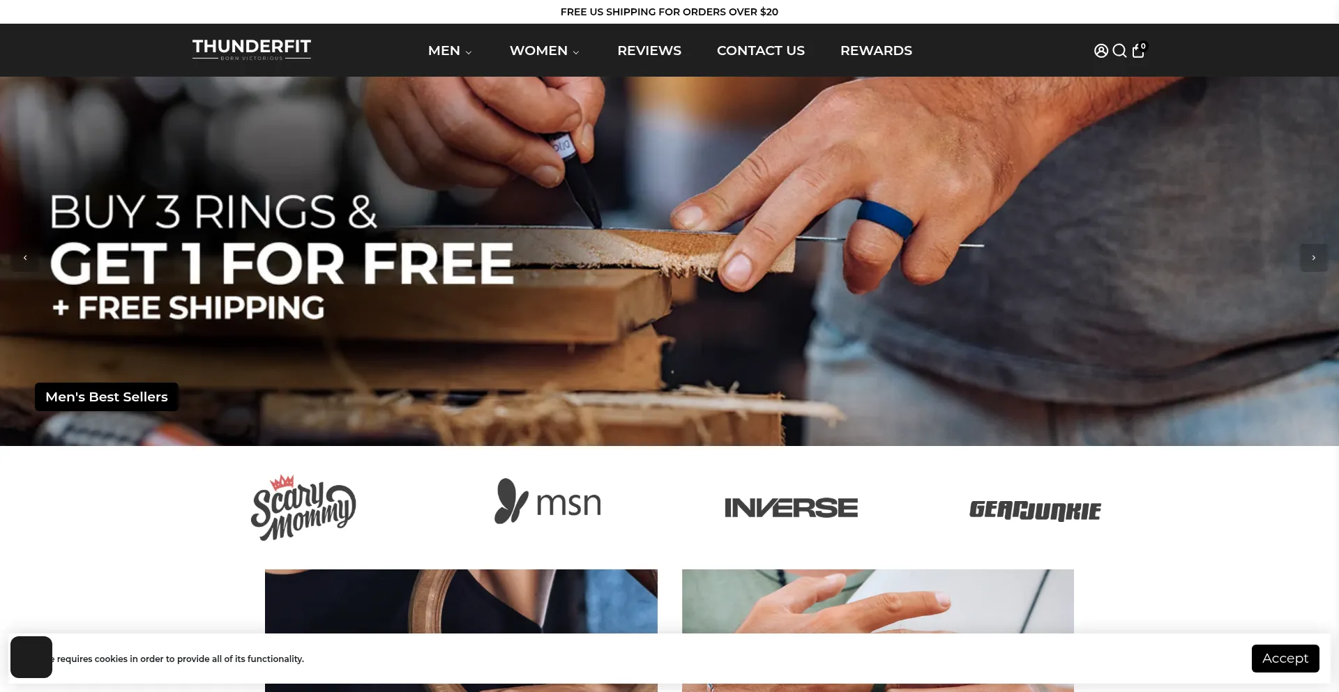 Website screenshot of Thunderfitrings.com