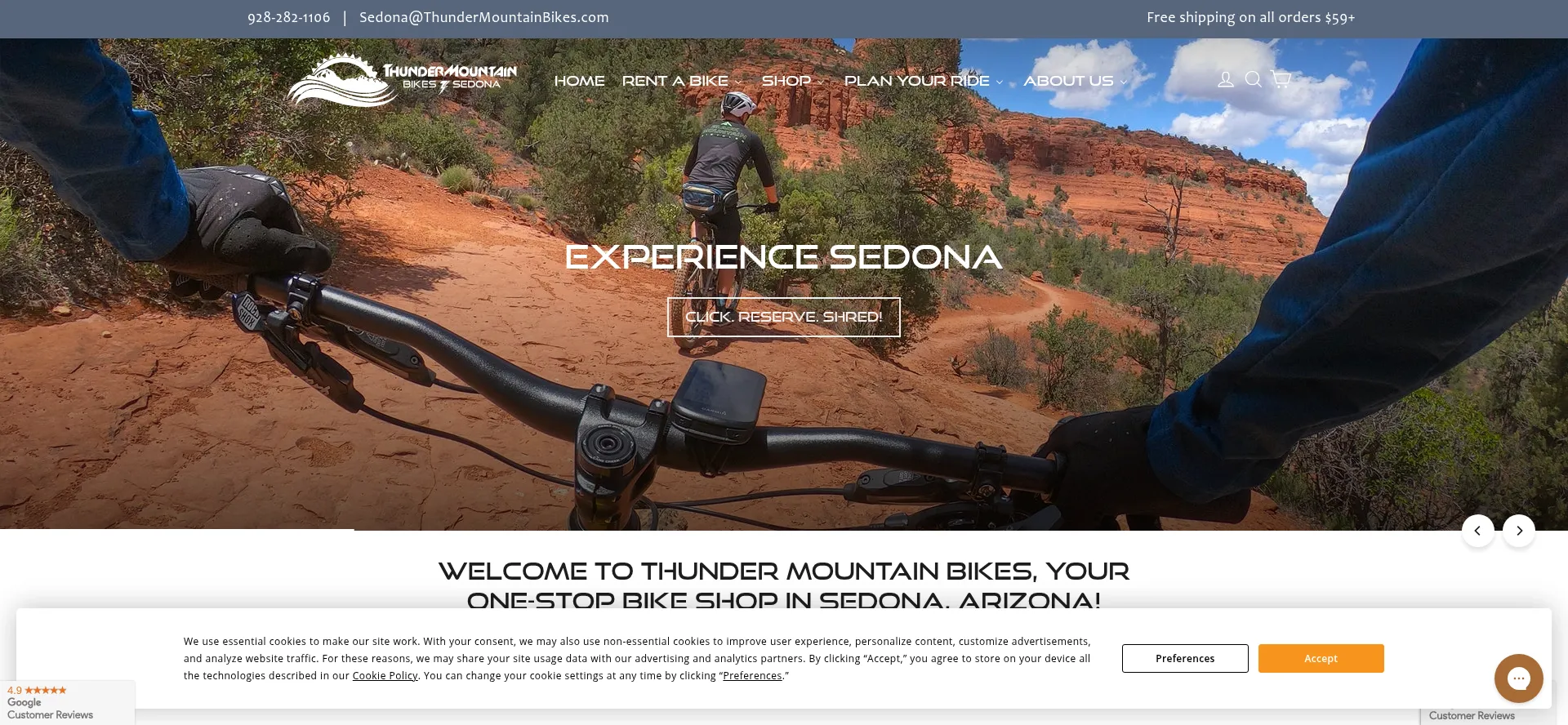 Website screenshot of Thundermountainbikes.com