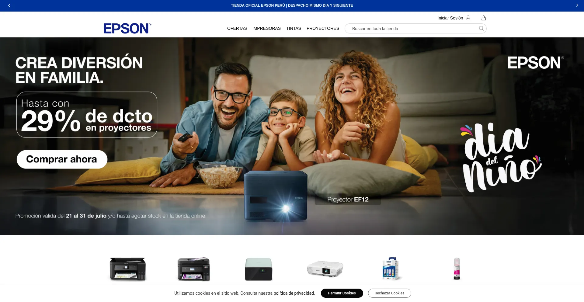 Website screenshot of Tiendaepson.com.pe