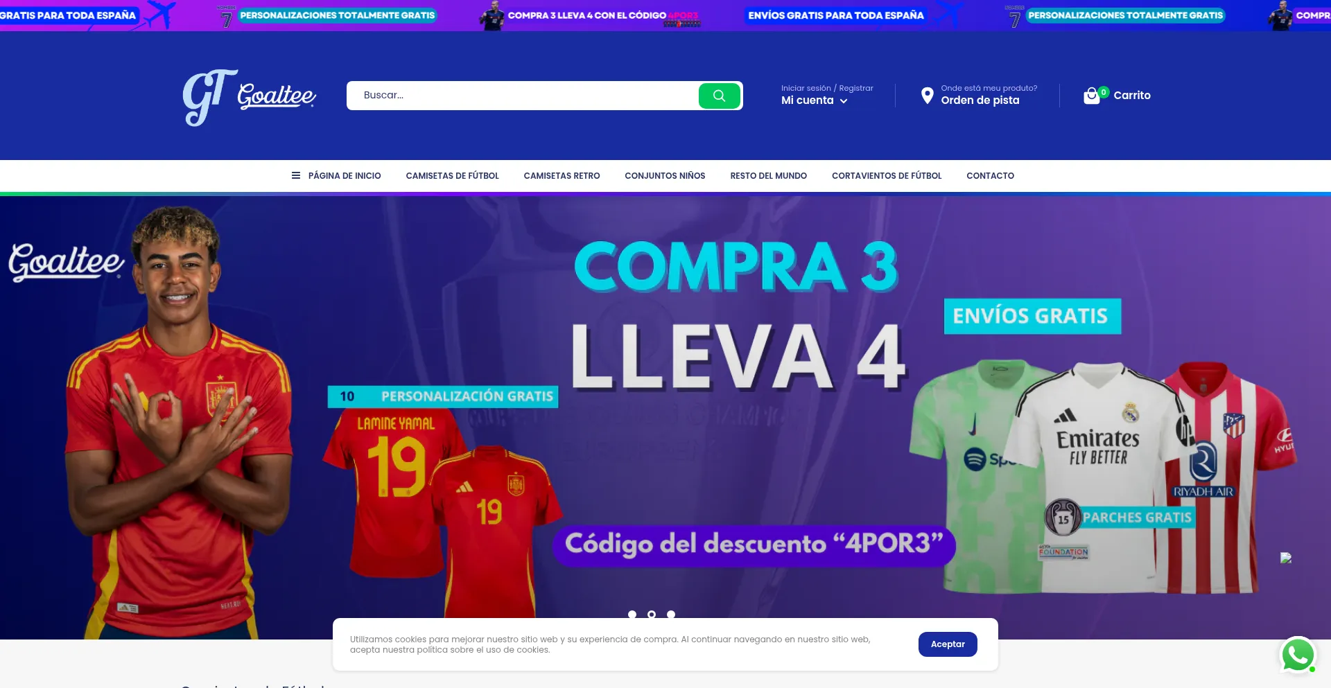 Website screenshot of Tiendagoaltee.es