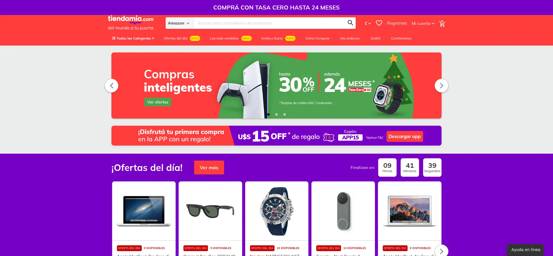Website screenshot of Tiendamia.cr