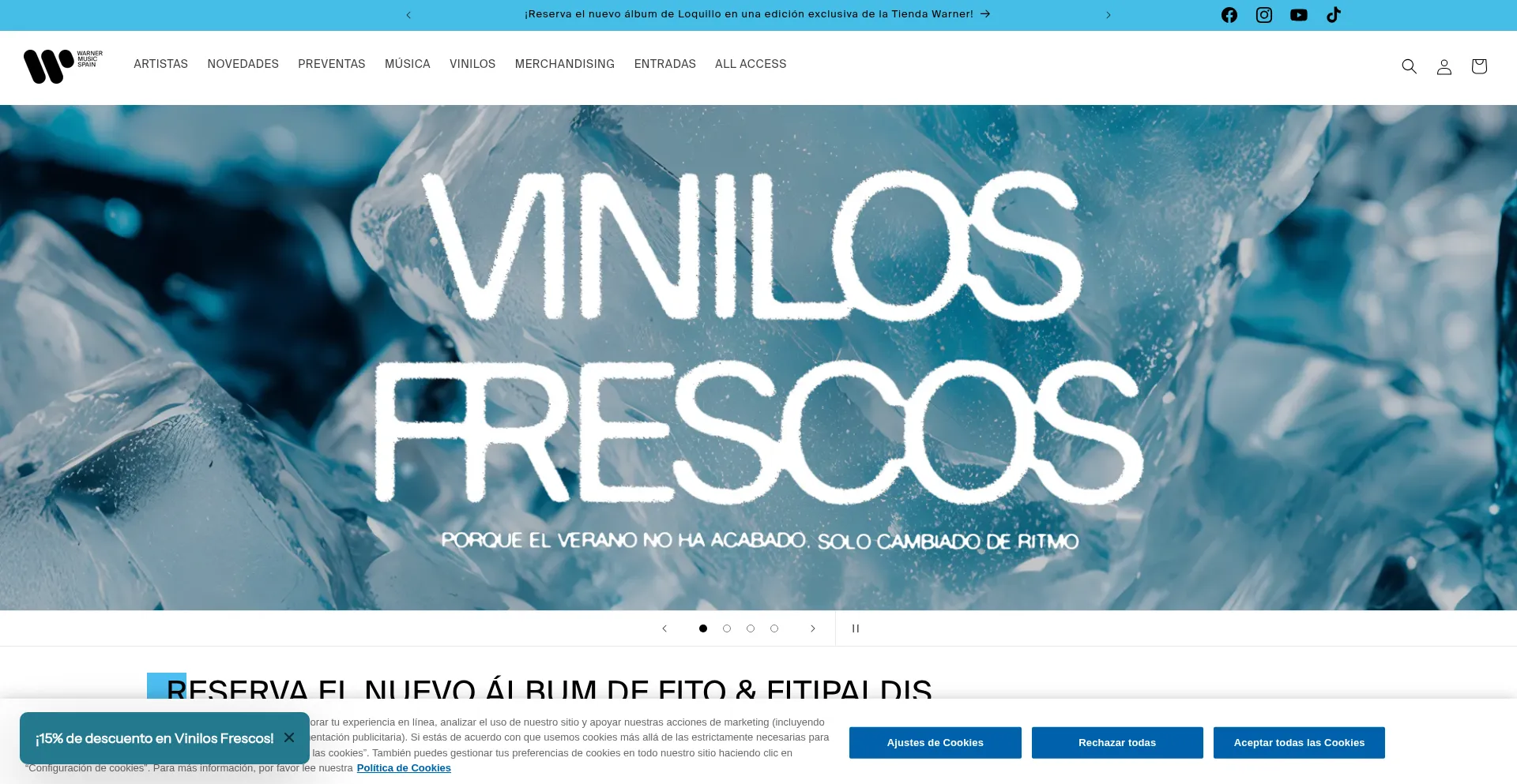 Website screenshot of Tiendawarnermusic.es