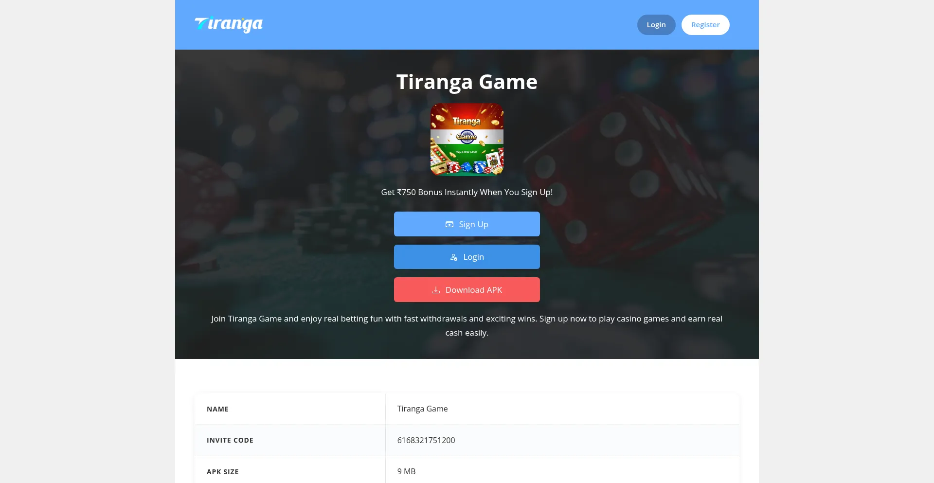 Website screenshot of Tiirangagames.com