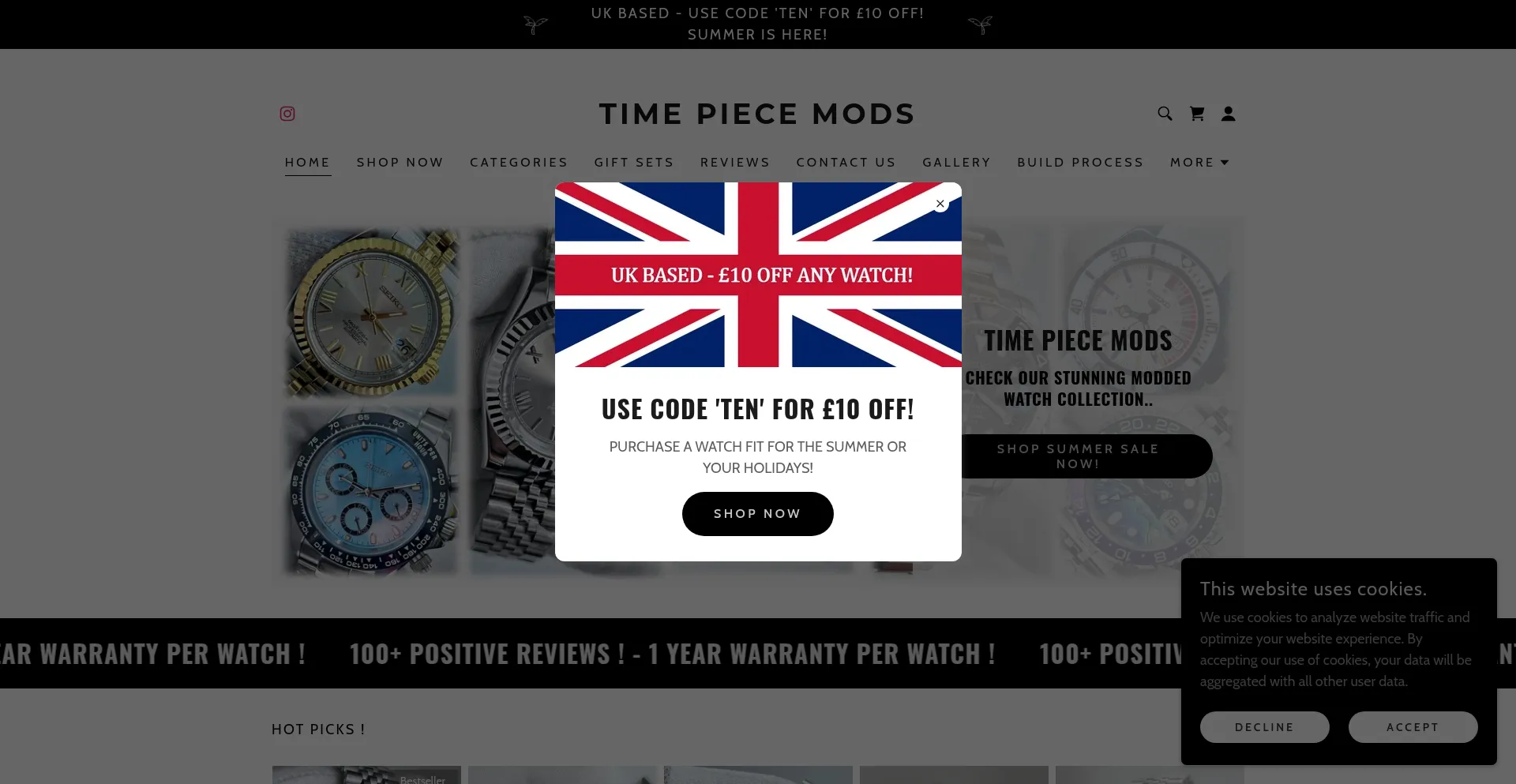Website screenshot of Timepiecemods.com