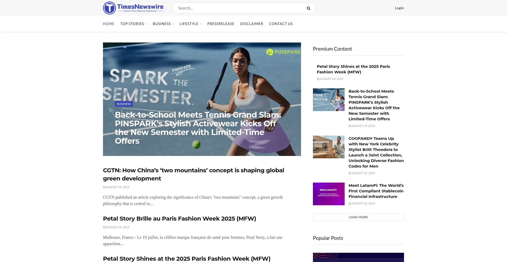 Website screenshot of Timesnewswire.com