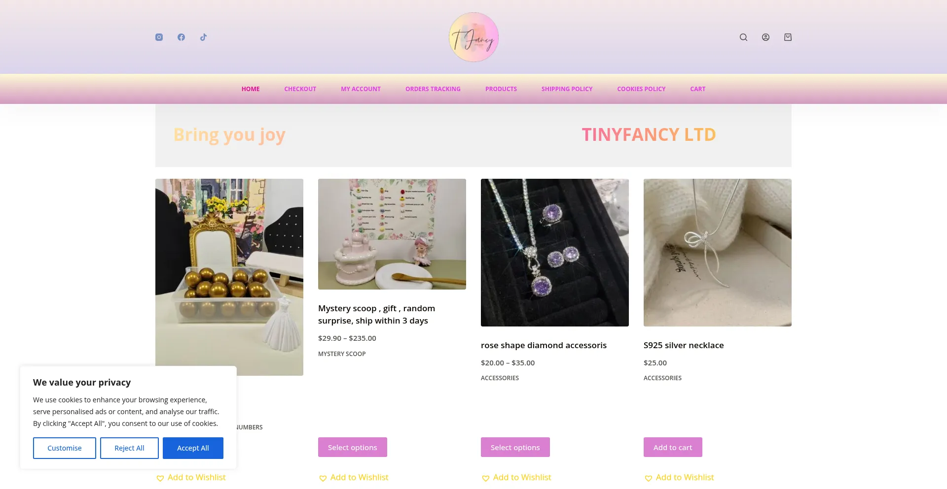 Website screenshot of Tinyfancy.com