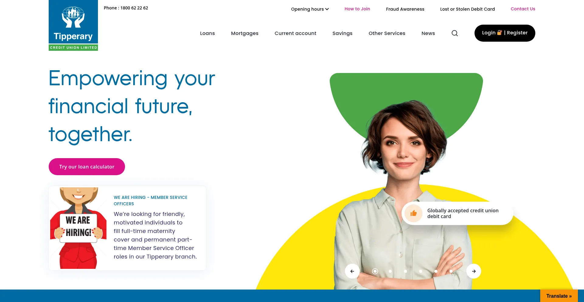 Website screenshot of Tipperarycu.ie