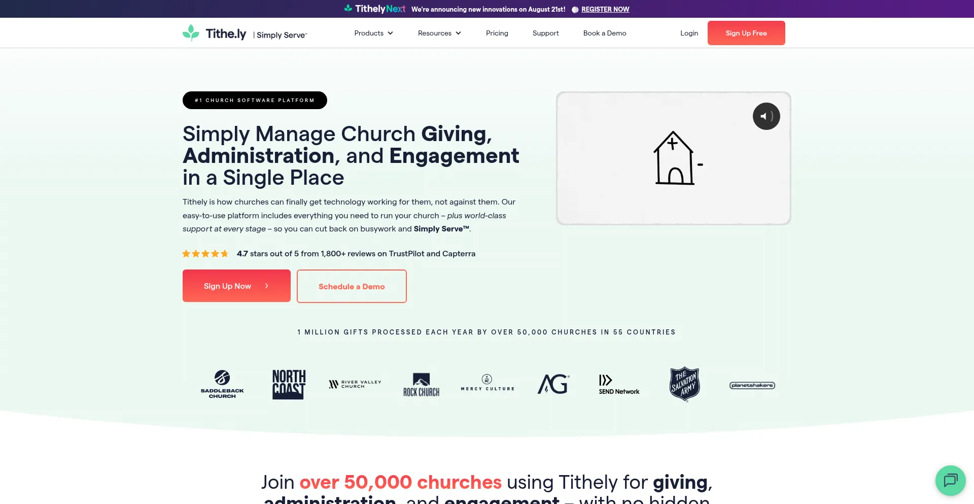Website screenshot of Tithe.ly