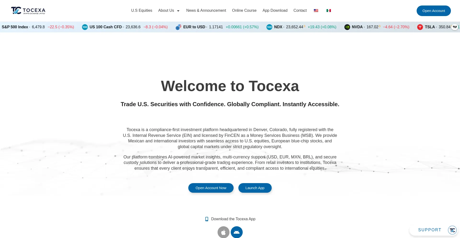 Website screenshot of Tocexasecurities.com